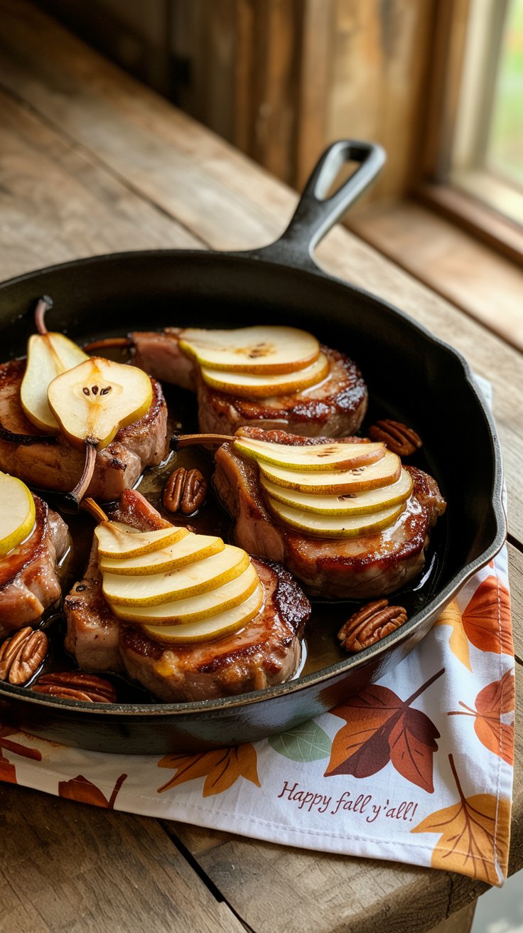 One Skillet Pork Chops with Pears, A Sweet Southern  Supper
